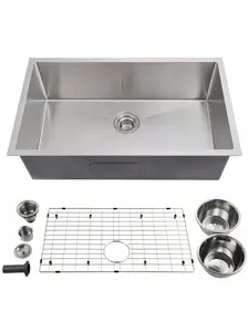 【Christmas Gift】30/32 Inch Kitchen Sink For Single Bowl,Undermount Kitchen Sink Stainless Steel Sink 16 Gauge Kitchen Sinks With Accessories, Easy Drain And Low Noise