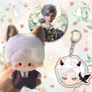 3pcs, Love and Deepspace Anime Plush Doll + Badge + Stylish Keychain, Collectible Stuffed Character Figure, Premium Soft Toy - Keychain Bag Car Charm, Desk Shelf Room Decor, Birthday Christmas Valentine Party Gift for Anime Fans Teens