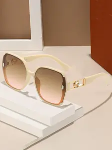 Women's Fashionable Large Frame Sunglasses, Trendy Casual Tinted Lens Sunglasses for Everyday Use, Fashion Accessories for Outdoor Activities