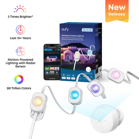 eufy S4 Permanent Outdoor Strip Lights, 100 ft 72-LED Radar-Activated, RGB+WW Color Tune Tech, IP67 Waterproof, AI-Powered Mood Lighting, AI Voice Control, Wi-Fi, Matter Enabled (Matter Protocol), AC Power Supply, eufy Camera Compatible