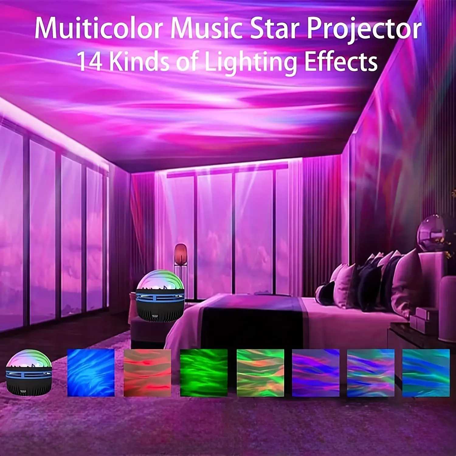 Northern Lights Projector - 7-Effect Space Glow Night Lamp, Modern Eco-Friendly Indoor Mood Lighting, Bedroom Novelty Decor