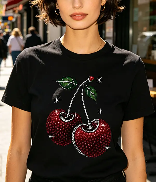 Women's Fashion Sweet Cherry Pattern T-Shirt Cute Vintage Print Crew Neck Top Ideal Gift For Cherry Lovers & Fashion Girls Womenswear