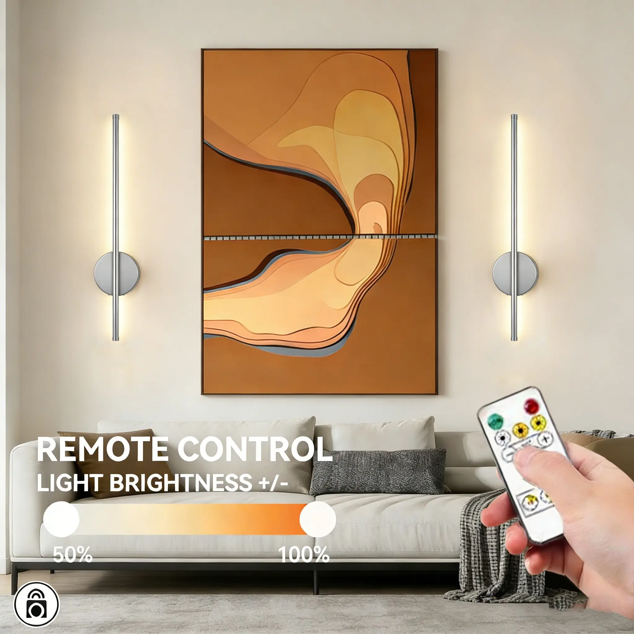 Silver Wireless Wall Light, LED Rechargeable Wall Light, Touch and Remote Control Switch, Dimmable, Adjustable Lights, For Restaurants, Living Rooms, TV Walls and Corridors, Indoors Decorative Lighting
