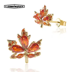 [LUMI17] S925 Sterling Silver Maple Leaf Stud Earrings A Pair Gift for Her Him