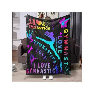 1pc Gymnastics-Themed Blanket - Soft Flannel With Vibrant Gymnast Silhouettes, Stars & I Love Gymnastics Text - All-Season Warmth Sofa, Bed, Camping - Gymnasts,, Fans