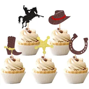 Western Cowboy Theme Cake Decorations, 10pcs Horse Boots Hats Birthday Party Supplies, Wedding Cake Topper Accessories