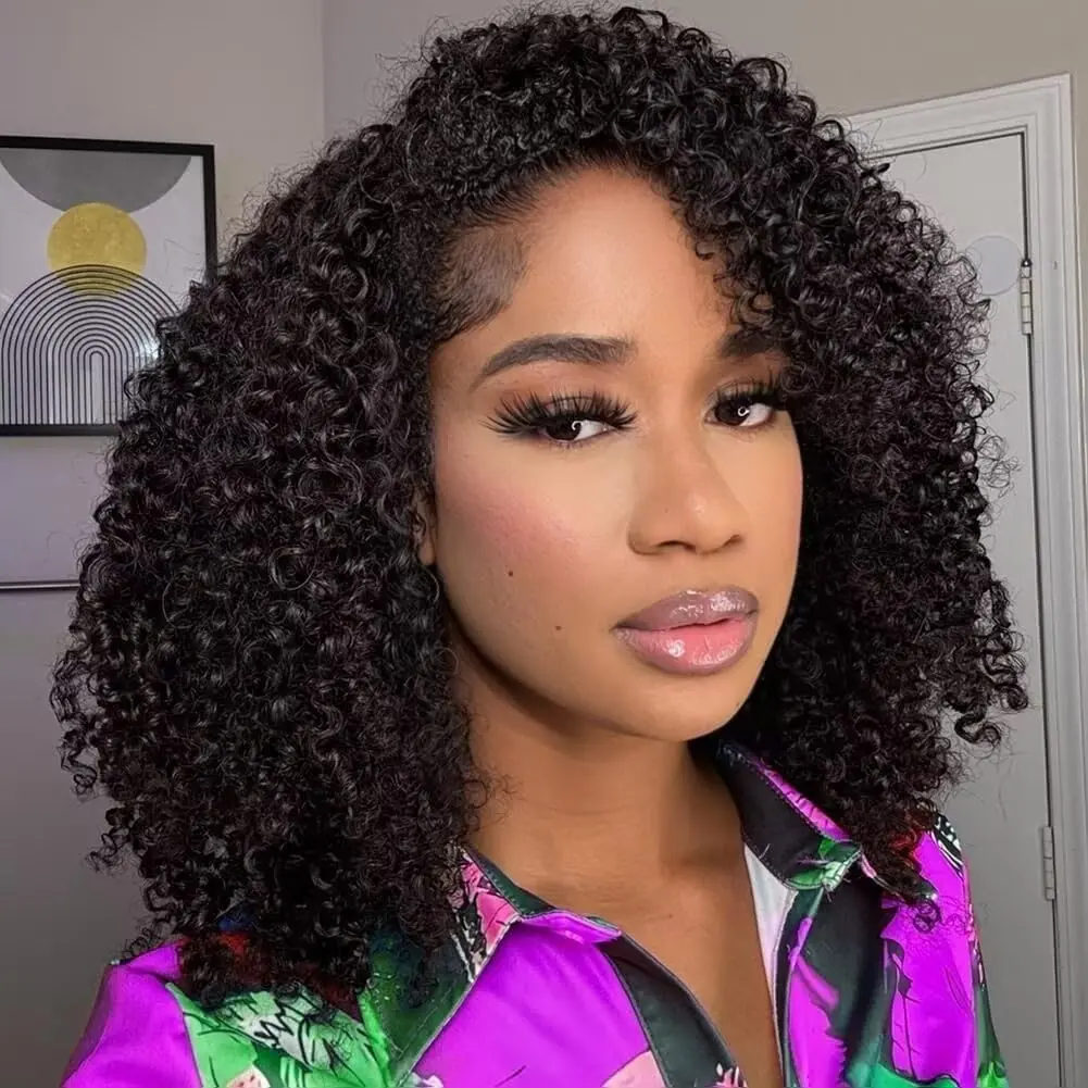 Curly Half Wig Human Hair 210 Density 3 In 1 Seamless Flip Over Half Wigs Human Hair Glueless Wear and Go half up half down wig Beginner Friendly Burmese curly half  Wig Human Hair Deep Wave half wigs for black women