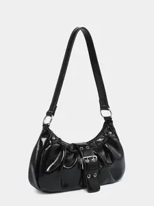 Vintage Y2K Crossbody Bag, Dual Tone Leather Shoulder Bag, Rivet Design, High-Quality Fashion Handbag, Perfect for Work, Parties, Dates