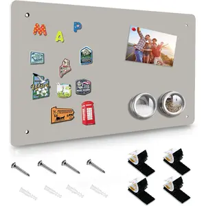 Board,17.5" x 11.4"  Bulletin Board to Display  Notes, Poetry, Photos, Suitable for Wall, Refrigerator, Cabinet etc, Come with 4 count Dual Lock Tape and Screws (Gray)