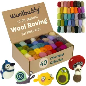 Wool Roving Kit - 40 Vibrant Corriedale Wool Colors for Wet & Dry Felting – Soft, Carded Core Wool for Beginners & Artists – Premium Felting Supplies