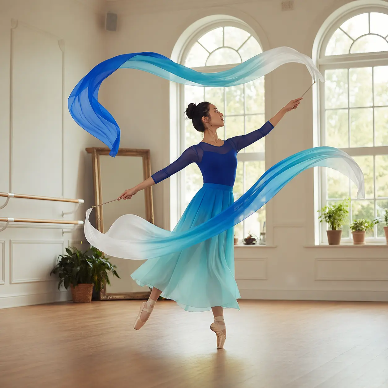 118" Dance Streamer with Scalable Rod, Gymnastics Dance Ribbon Artistic Twirling Flag, Church Worship Adoration Banner for Dancers, Liturgical Praise & Performance Use