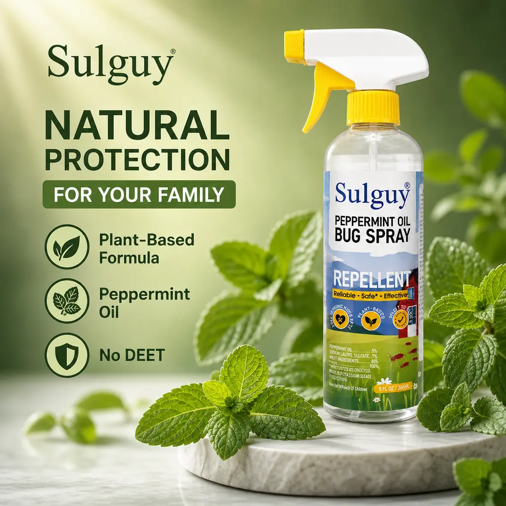 Sulguy 9oz Plant-Based Peppermint Essential Oil Bug Spray - Family-Friendly Residential Pest Control for Roaches, Spiders, Ants (Kitchen Baseboard Application)