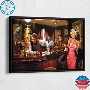 Marilyn Monroe, James Dean, Elvis Presley at Bar Poster Wall Art Home Decor No Framed