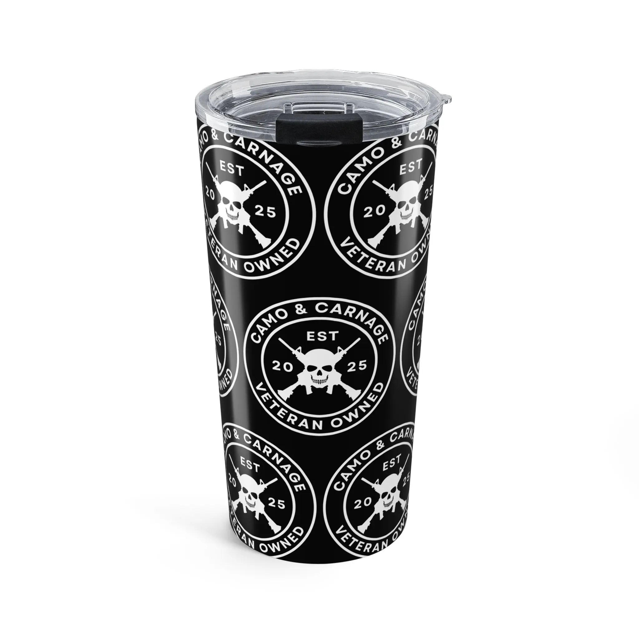 20oz Stainless Steel Insulated Tumbler - Glossy Black Camo & Carnage Wrap, Portable Reusable Water Bottle, Military Themed for Active Military Personnel, Birthdays, Hot or Cold Drinkware Kitchen Accessory, Water Bottles, Memorial Day