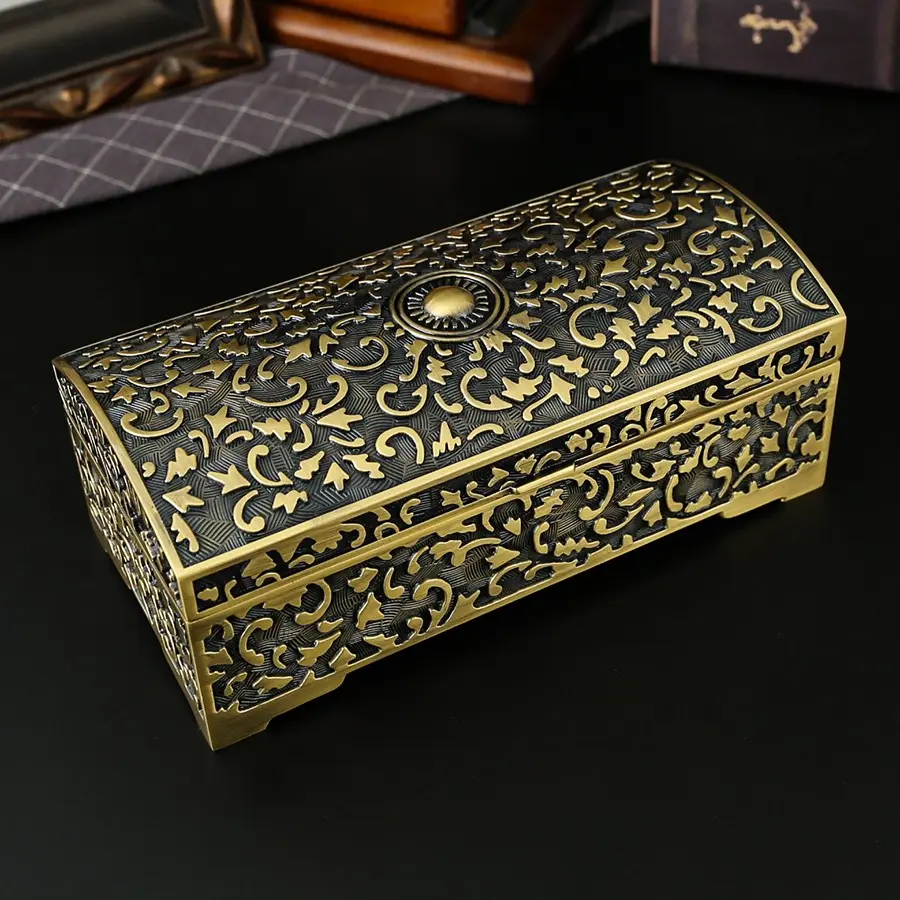 Vintage Engraved Antique Finish Jewelry Box | Luxury Antique Storage for Necklaces, Rings & Earrings | Dustproof Organizer Display Box Dustproof Organizer Boxes