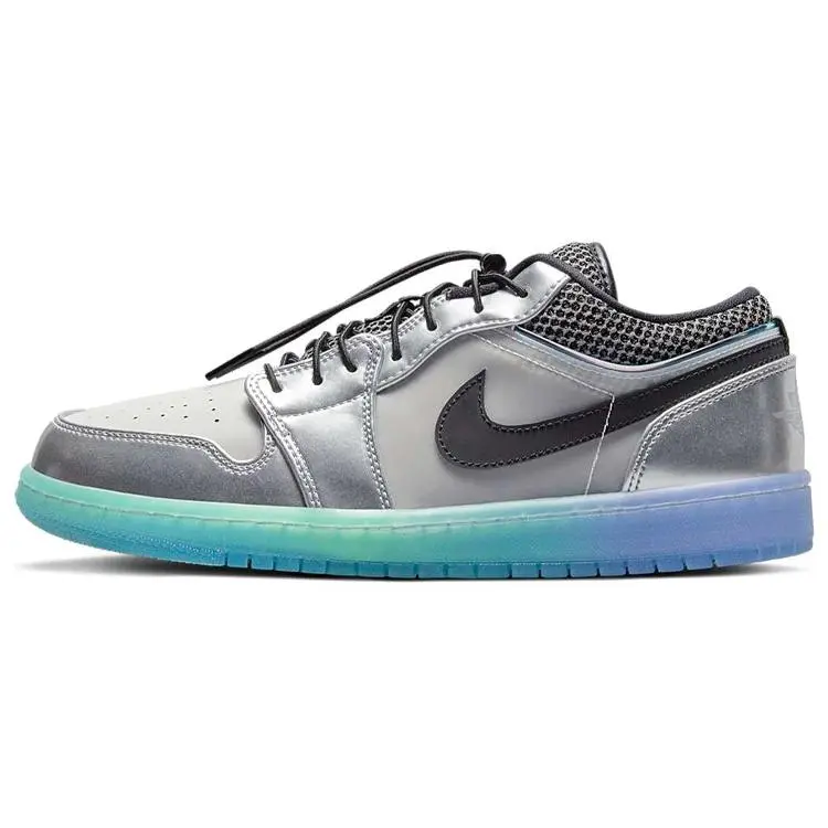 Women's Air Jordan 1 Low Top SE 'Metallic Silver Gradient' Casual Trainers, Everyday Wear, Round Toe, Lace-Up Design, Laces