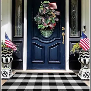 New Black and White or Navy Blue & White Buffalo Plaid Outdoor Rug Doormat 27.5x43” Farmhouse Checkered Front Porch Rug
