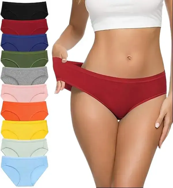 Women's Cotton Bikini Briefs 10-Pack - High Cut, Full Coverage, Soft Breathable Stretch Low Rise Underwear for Everyday Wear with Colorful Fabric Fit Style, Panty, Lady