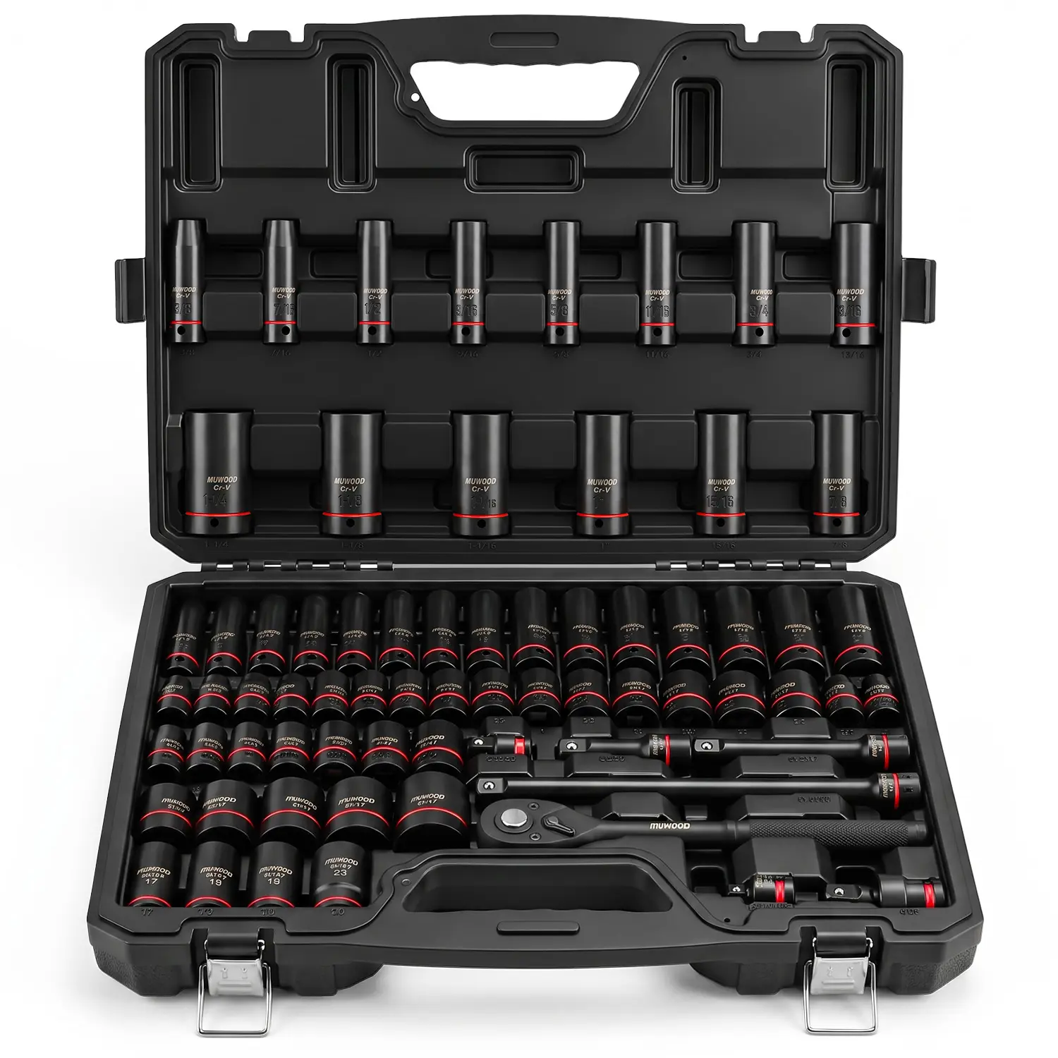 3/8" Drive 98-Piece & 1/2" Drive 69-Piece Impact Socket Set, CR-MO Steel Metric Deep & Standard Sockets, Damaged Nut Removal, Extension Bar, Universal Joint, Adapter & Impact Bits For Electric/Ratchet Wrench, Car Repair Mechanic Kit With Hard Storage Case