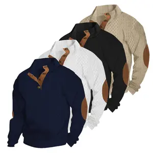 Men's Fitted Plain Knit Pullover Sweater - Solid Color, Half-Placket Button Stand Collar, Long-Sleeves, Diamond Jacquard, Casual, Layer-Friendly Tops for Spring, Autumn