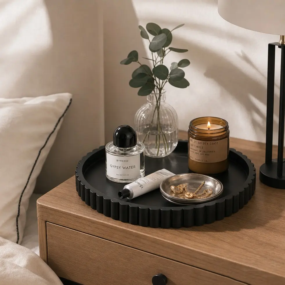 Modern Round Silicone Tray, Nordic Minimalist Aesthetic Coffee Table Decor Tray, Perfume and Jewelry Display Plate, Stylish Decorative Home Accent for Living Room, Bedroom, Coffee Bar, Desktop Organization and Centerpiece Decor, Vanity Trays
