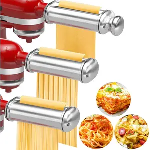 Pasta Maker Attachment for All Kitchenaid Stand Mixers, 3 PCS Pasta Attachments Including Pasta Dough Roller, Fettuccine Cutter, Spaghetti Cutter and Cleaning Brush