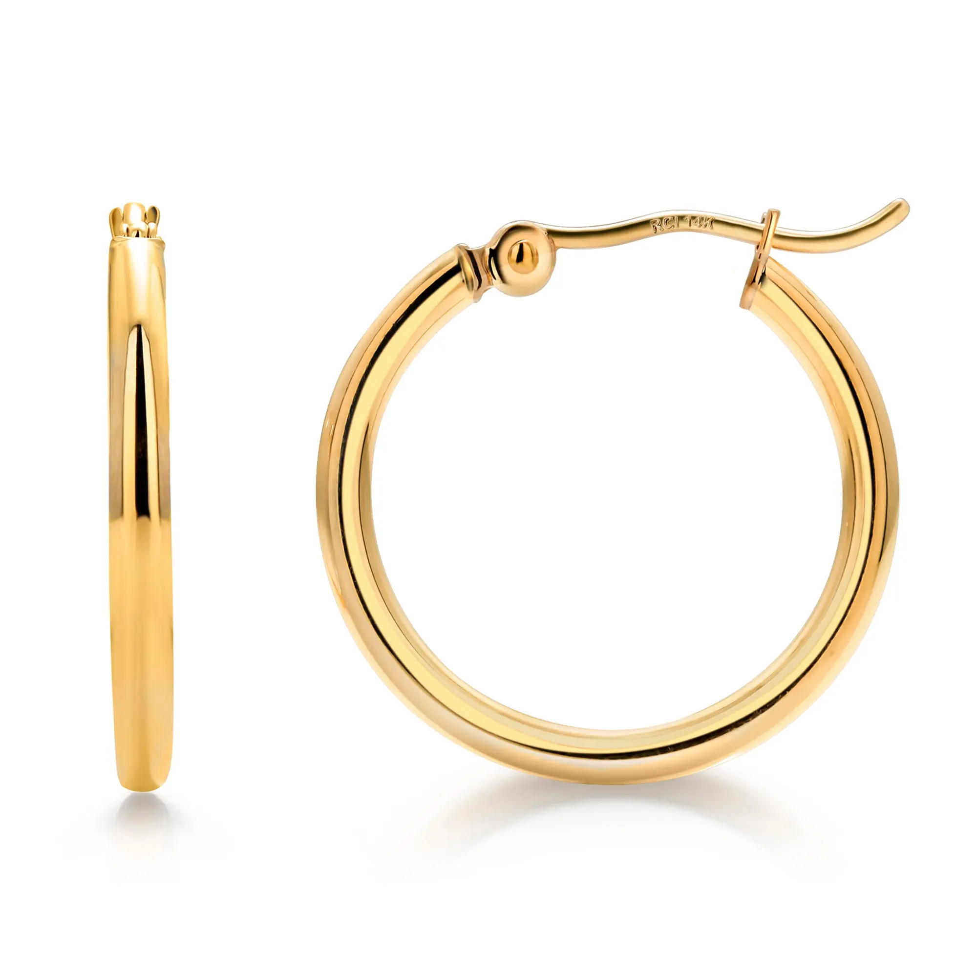 14K Yellow Gold Shiny Tube 20mm Hoop Earrings, Tube Hoop Earrings, Round Hoop Earrings, Gold Hoop Earrings