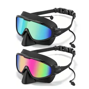 Swimming Goggles with Nose Clip Ear Plugs, Wide View Anti-Fog UV Protection, Waterproof Diving Mask Unisex, Men Women, Swimming Accessories