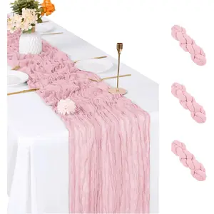 3 Pack Light Pink Cheesecloth Table Runner, 17 x 108 inch, Semi Sheer Boho Cheese Cloth Fabric Table Runner Bulk for Wedding, Birthday, Party, Holiday, Home Decor (Light Pink)