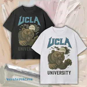 UCLA University Graphic T-Shirt - Unisex 200 GSM Regular Fit Short Sleeve Casual Pure Cotton Tee for Spring Summer - Top, Menswear Man Streetwear Tshirt - Fabric Black Outdoor Crewneck Tropical Operator