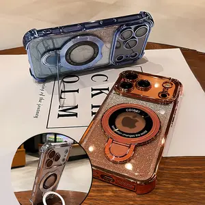 New Ultra-Shockproof Stand Phone Case with Electroplated Laser Glitter, Suitable for Iphone 17, 16, 15, 14, 13, 12, 11 Plus Pro Max Air. It Features a Stand And Supports Wireless Charging, Making It a Great Gift for Friends Or Partners.