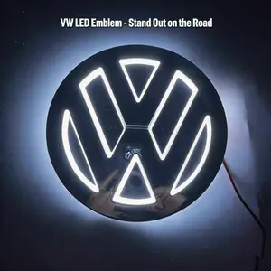 5D LED Backlit Emblem Light for Volkswagen, Glow Logo Badge Compatible with Jetta Tiguan Passat Golf Atlas, IP67 Waterproof Plug Play Install, White Blue Red Car Exterior Night Lighting Accessory