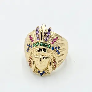 Xuping Unisex Gold Tone Native American Style Ring - Metal-Coated Costume Jewelry with Cultural Motifs, Exquisite Craftsmanship, Sizes 7-9, Gold Tone Ring, Gold Rings, Metal Accent Rings
