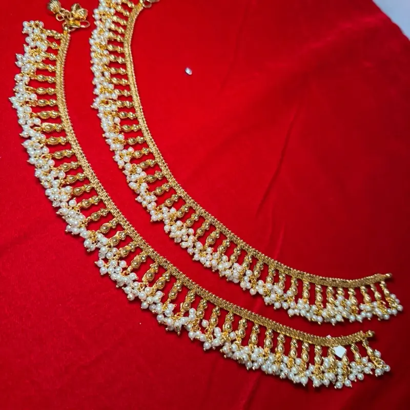 Gold Plated Pearl Jhanjar Anklet - Elegant Jewelry for Special Occasions