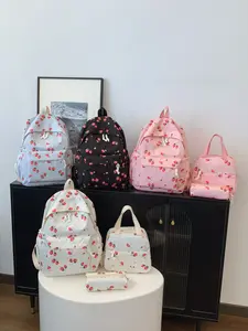 2026 New Strawberry Print Backpack, Three-Piece College Style Girl Bag, University Travel Backpack for Women, Casual All-Season Nylon Bag