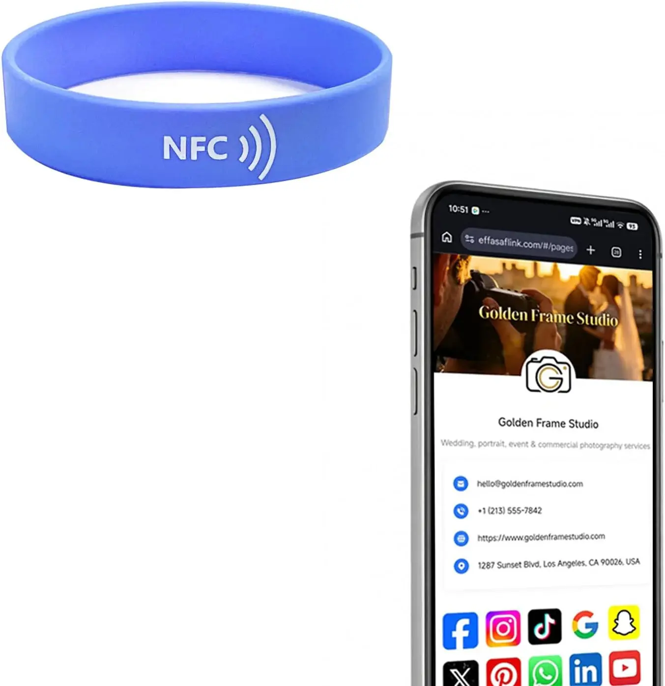 Silicone NFC Smart Wristband - Unisex, 1 Size for Adults, No App/Monthly Fee, Waterproof Digital Business Card for Daily Wear