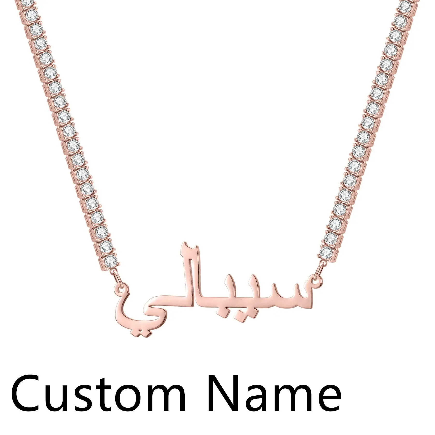 MYDIY Luxury Tennis Chain Personalized Arabic Necklace Arabic Calligraphy Custom 18k gold plated Name Pendant Jewelry For Women