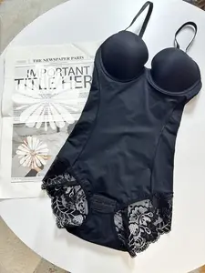 Women's Postpartum Body Shaper Body Sculpting Compression Bodysuit with Built-In Bra, Thin Strap Waist Trainer, Casual Style, All Seasons, Regular Length Shapewear Bodysuit