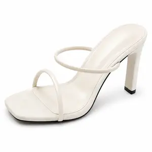 Women's White Square-Toe Double-Strap Block Heel Sandals, Stylish Footwear for Casual & Formal Occasions, Women's Sandals