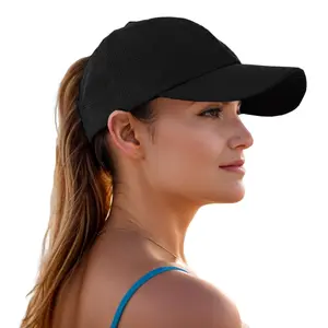Women Cap Adjustable High Messy Bun Trucker Hats Cross Ponytail Baseball Quick Drying Mesh PonyCap
