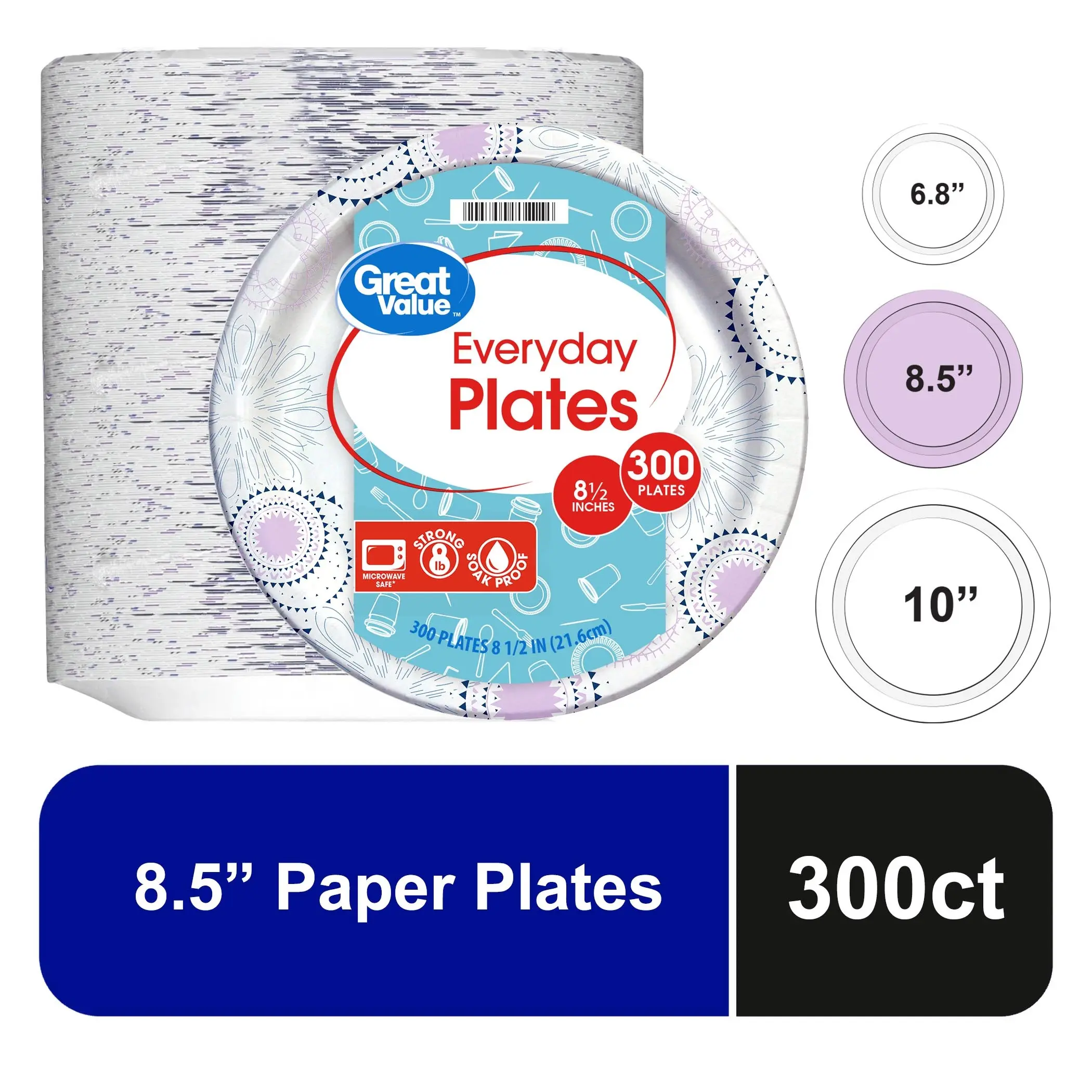 Great Value 8.5 Inch Disposable Paper Plates 300 Count