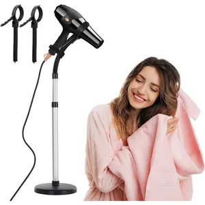 Hands Free Hair Dryer Holder Blow Dryer Stand with Detachable Heads 360 Degree Rotating Hair Dryer Standing Hair Dryer Sit Under Heavy Base Adjustable Height Organizer Rack Storage