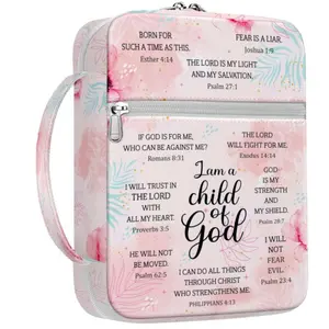 Bible Cover for Women Floral Scripture Case with Handle and Zipper Pocket Christian Book Bag Fits Standard Size Church Gift Faith Prayer