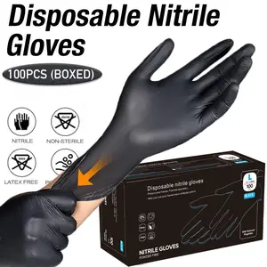 100pcs/box, black disposable cleaning gloves, Kitchen gloves for washing dishes, powder-free, latex-free, suitable for outdoor car washing, left and right hand use, gloves for home cleaning