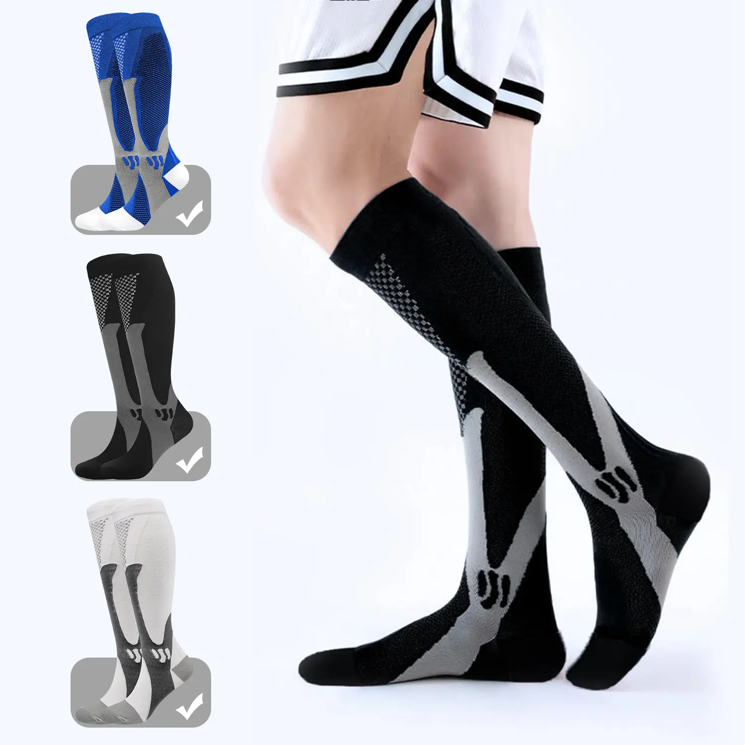 5 Pairs Elastic Sports Compression Socks, Gradient Pressure Leg Support Knee High Socks, Breathable Mesh Socks for Workout Travel Daily Wear