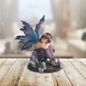 4"H Sleeping Purple Fairy with Blue Winged Statue Fantasy Decoration Figurine