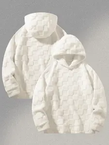 Men's American Style Autumn Winter Plaid Knitted Fleece Hooded Sweatshirt, Soft Warm Fitted Casual Pullover for Comfortable Everyday Wear