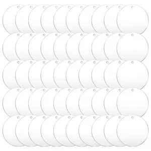 50 Pcs 3 Inch Acrylic Blanks with Hole Transparent Circle Ornament Clear Round Acrylic Christmas Ornament Blanks