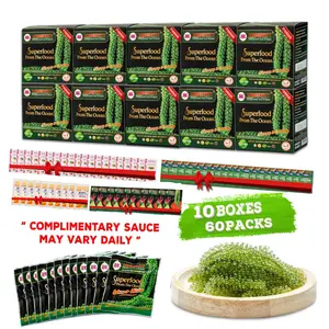 10 BOXES Longevity Dehydrated Sea Grapes - COMBO 10 BOXES 60 Packs Green Caviar Umibudo Latok Seaweed Organic Premium Quality Crunchy Flavor Superfood From The Ocean