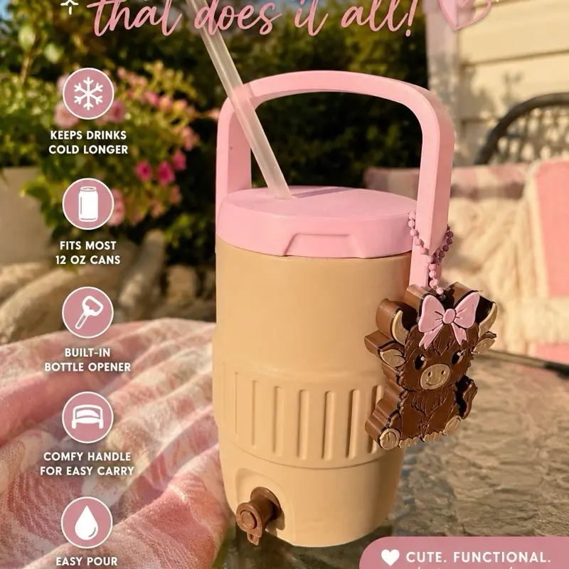 Cute 12oz Can Cooler Cup with Open Can Accessory